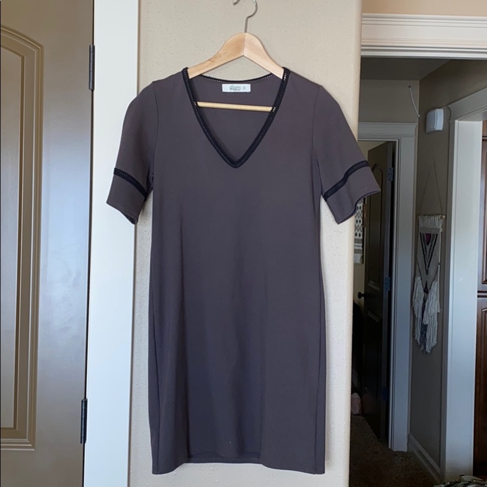 Grey Mini Dress with Black Accents